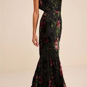 Lulu's Black and Pink Floral Backless Dress